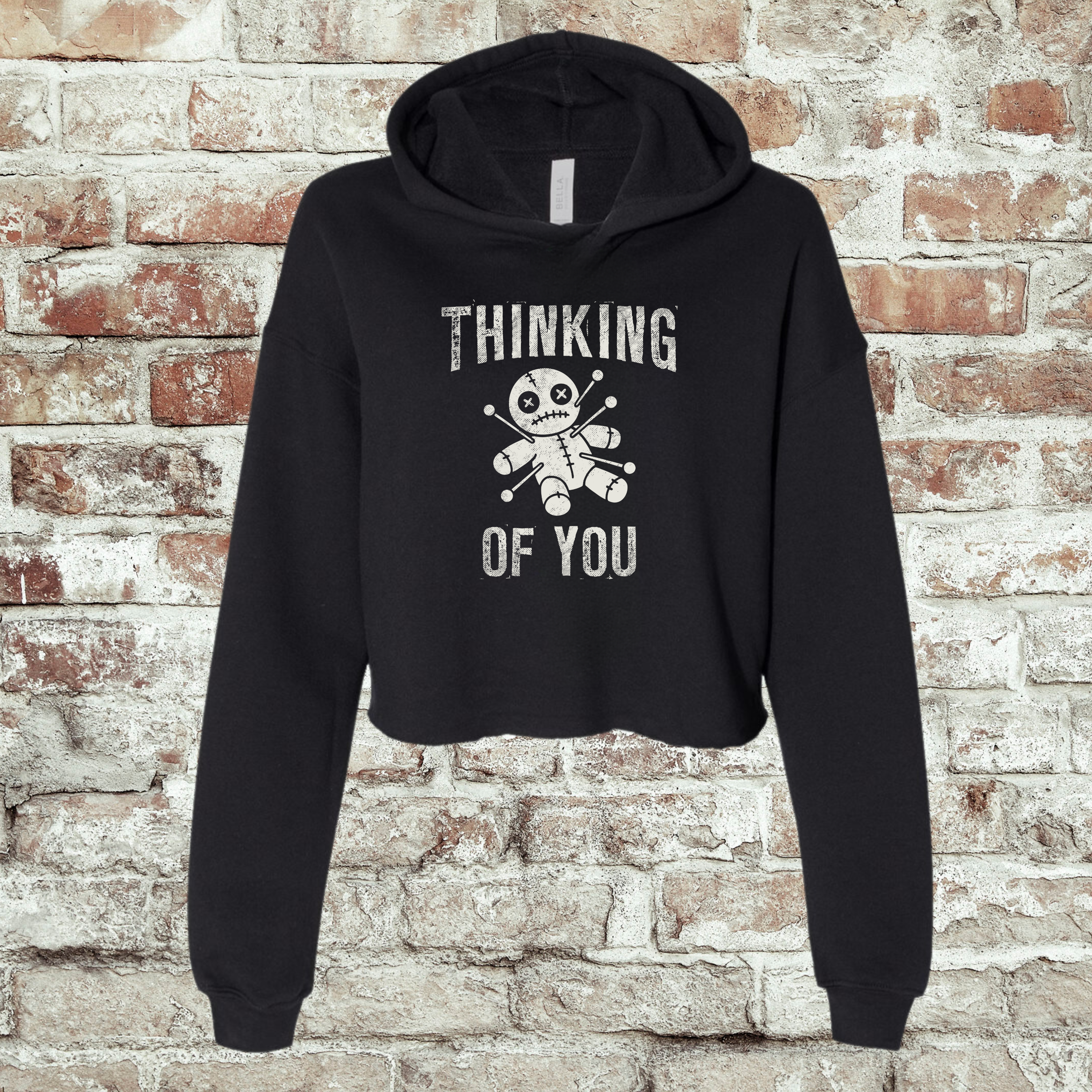 'THINKING OF YOU' - Bella & Canvas Cropped Hoodie - Keeping It Creepy!