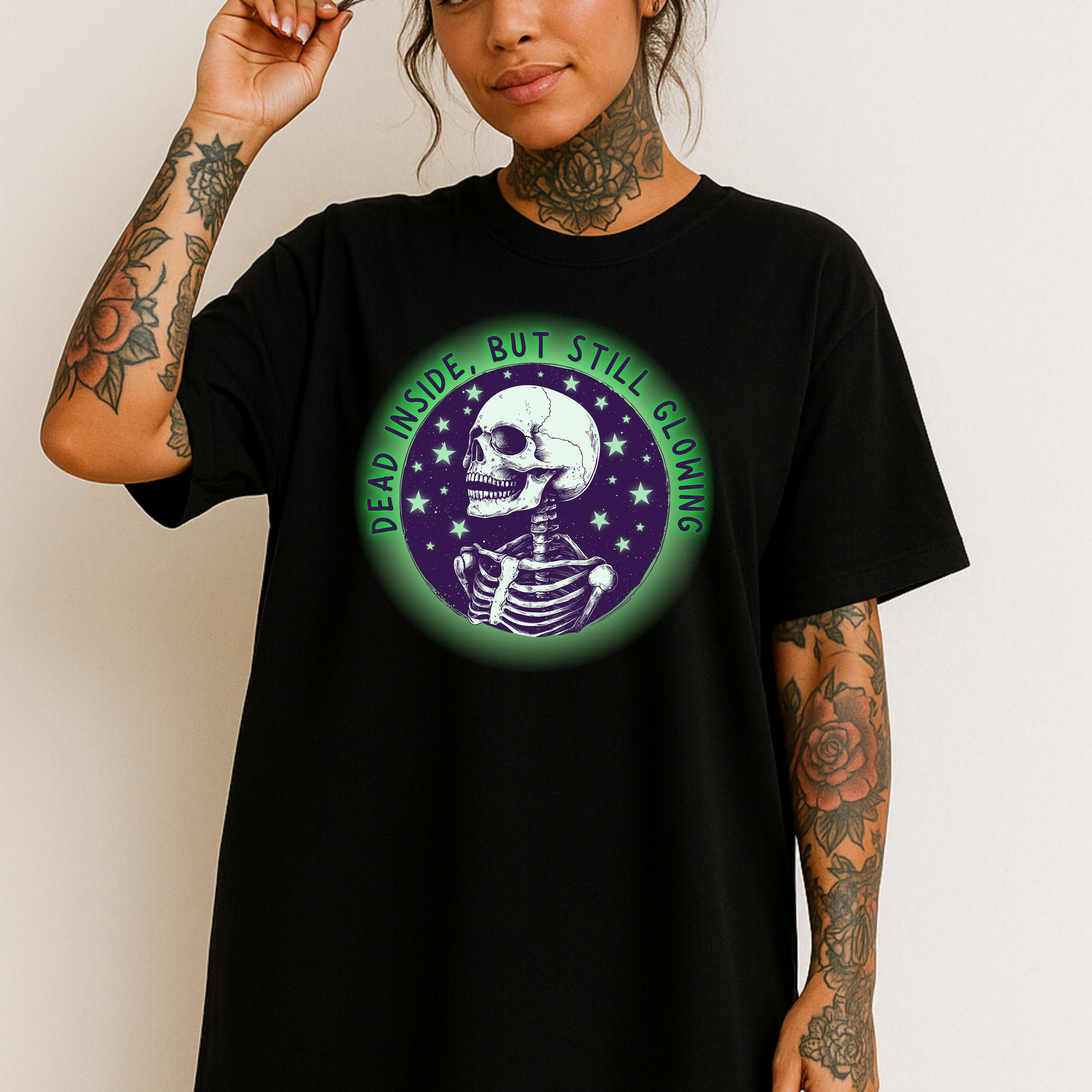 'DEAD INSIDE BUT STILL GLOWING' - Unisex Glow-In-The-Dark T-Shirt