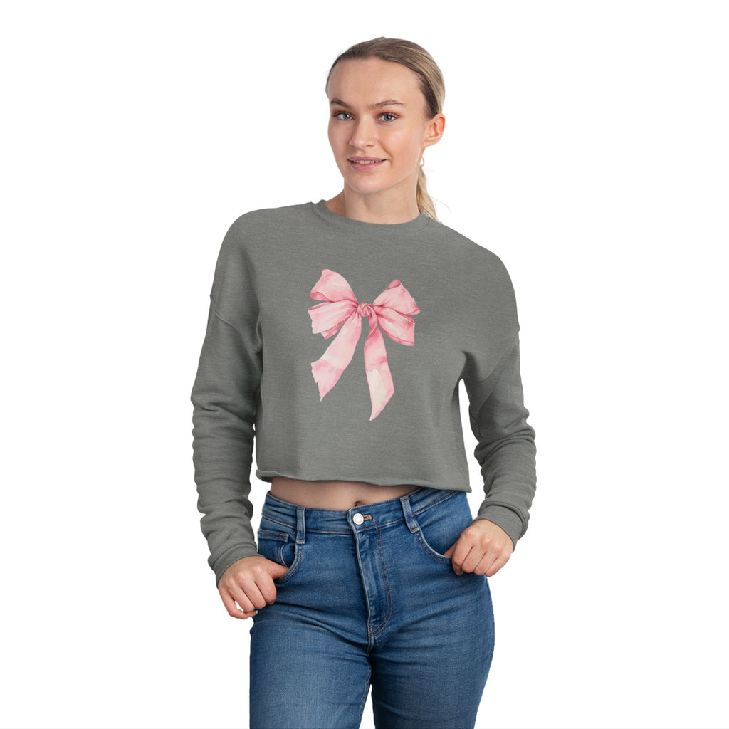 Soft Pink Bow Cropped Sweatshirt – Sweet With A Side of Sass - Women's Bella + Canvas Cropped Sweatshirt
