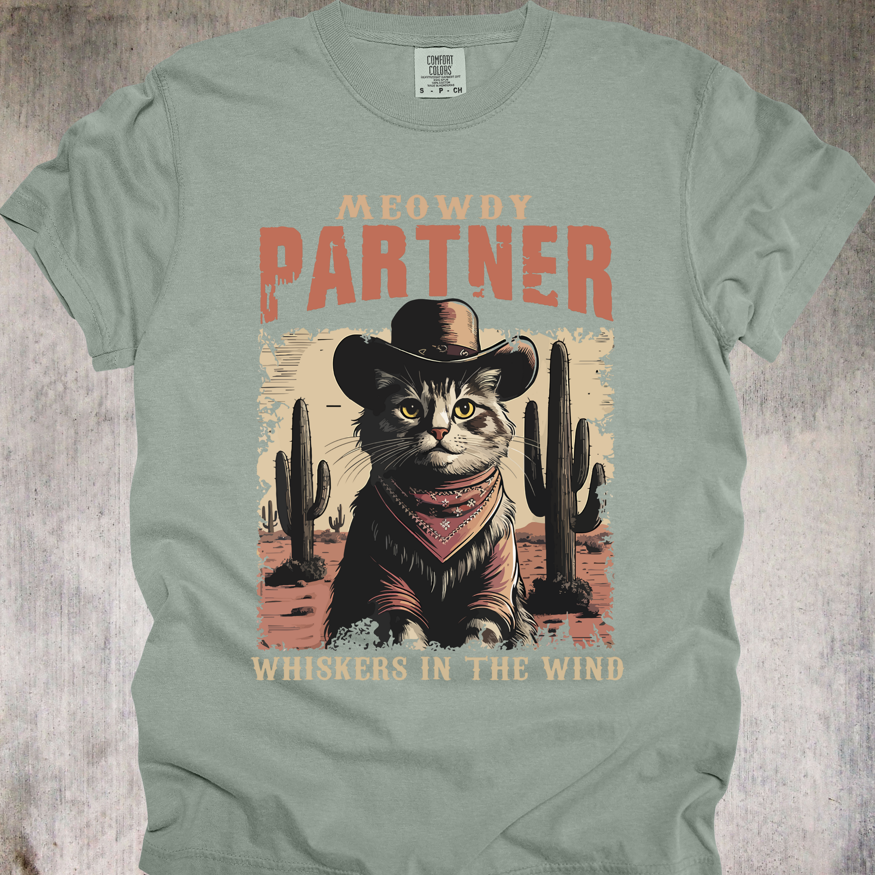'MEOWDY PARTNER-WHISKERS IN THE  WIND' - Unisex T-Shirt - Saddle Up Fur Lovers!