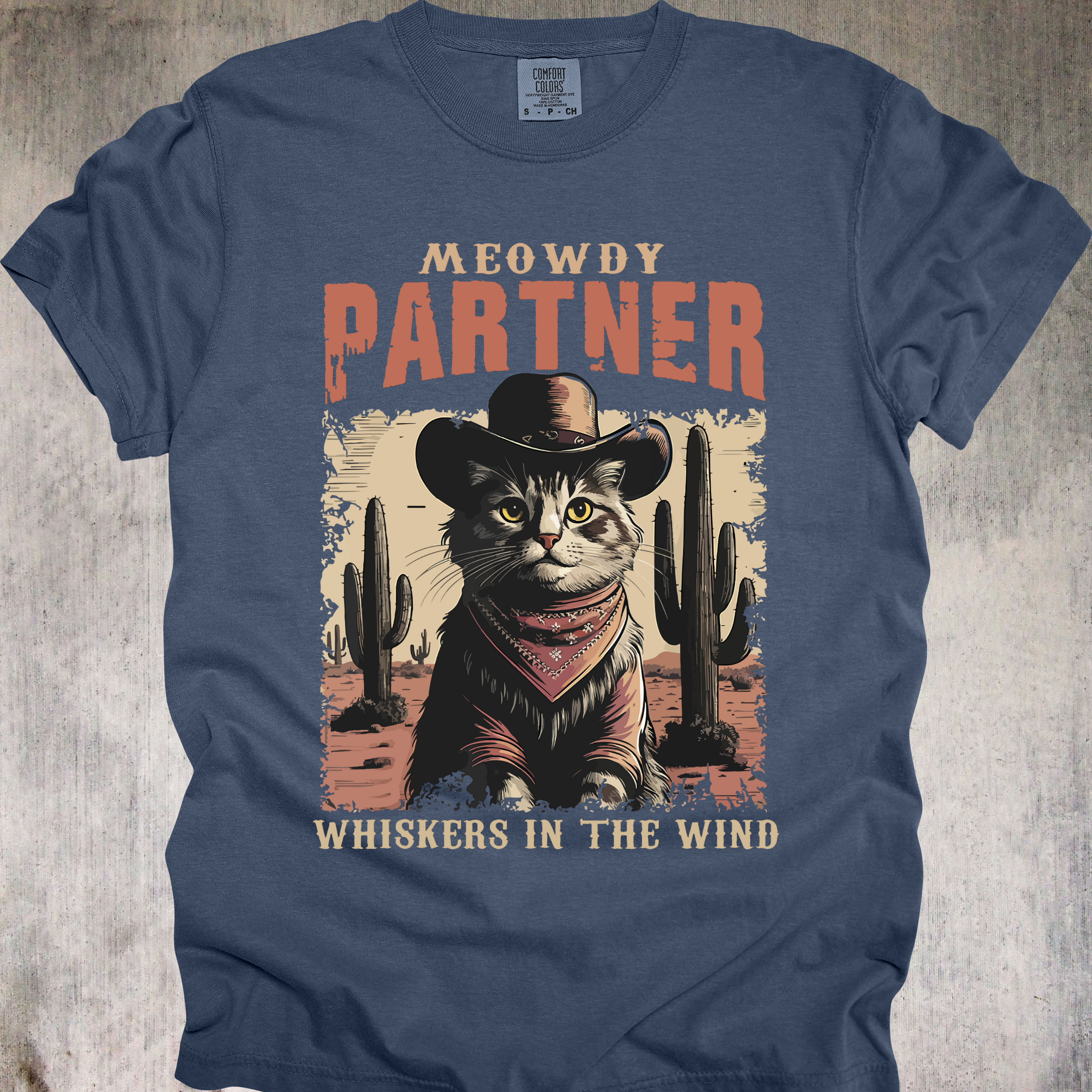 'MEOWDY PARTNER-WHISKERS IN THE  WIND' - Unisex T-Shirt - Saddle Up Fur Lovers!
