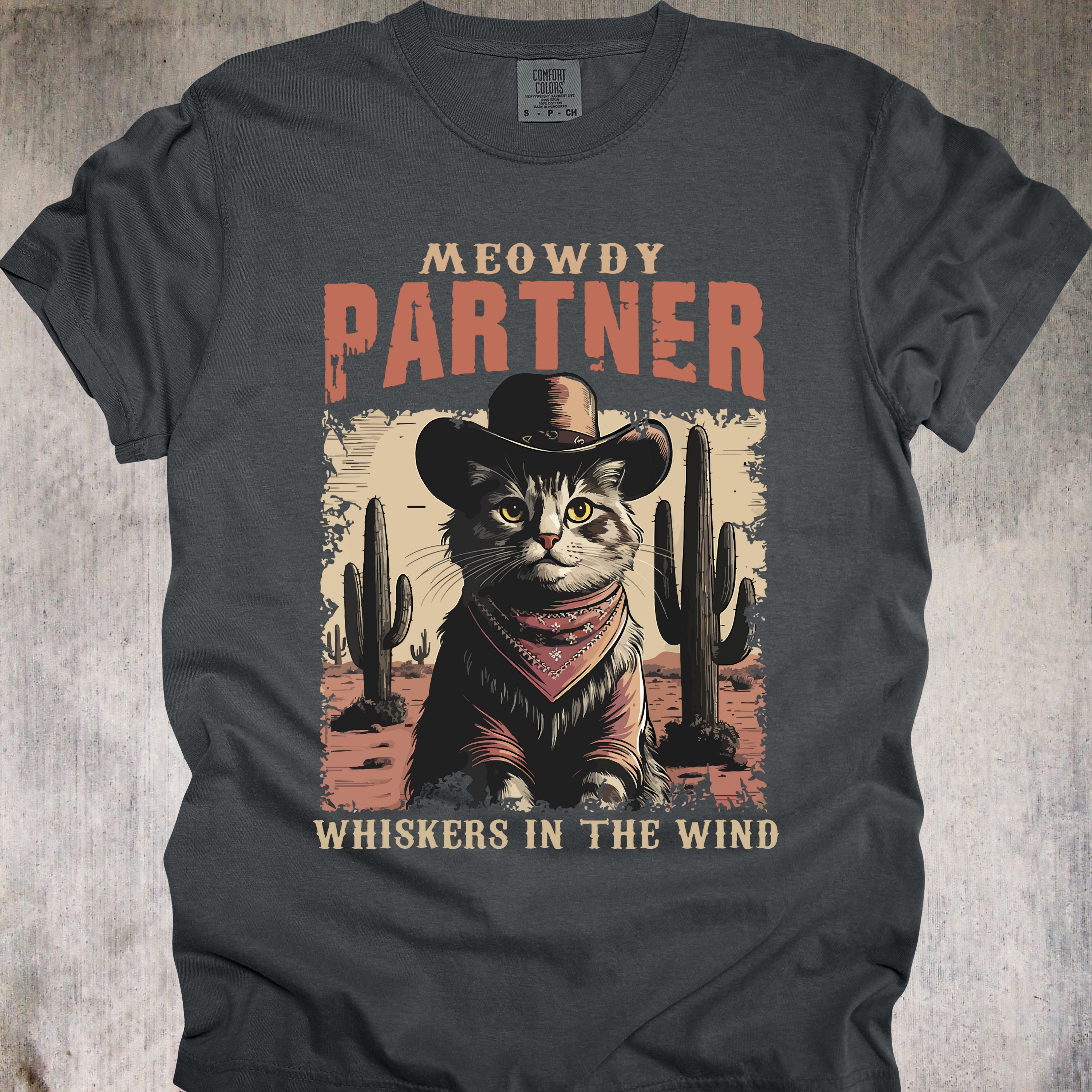 'MEOWDY PARTNER-WHISKERS IN THE  WIND' - Unisex T-Shirt - Saddle Up Fur Lovers!