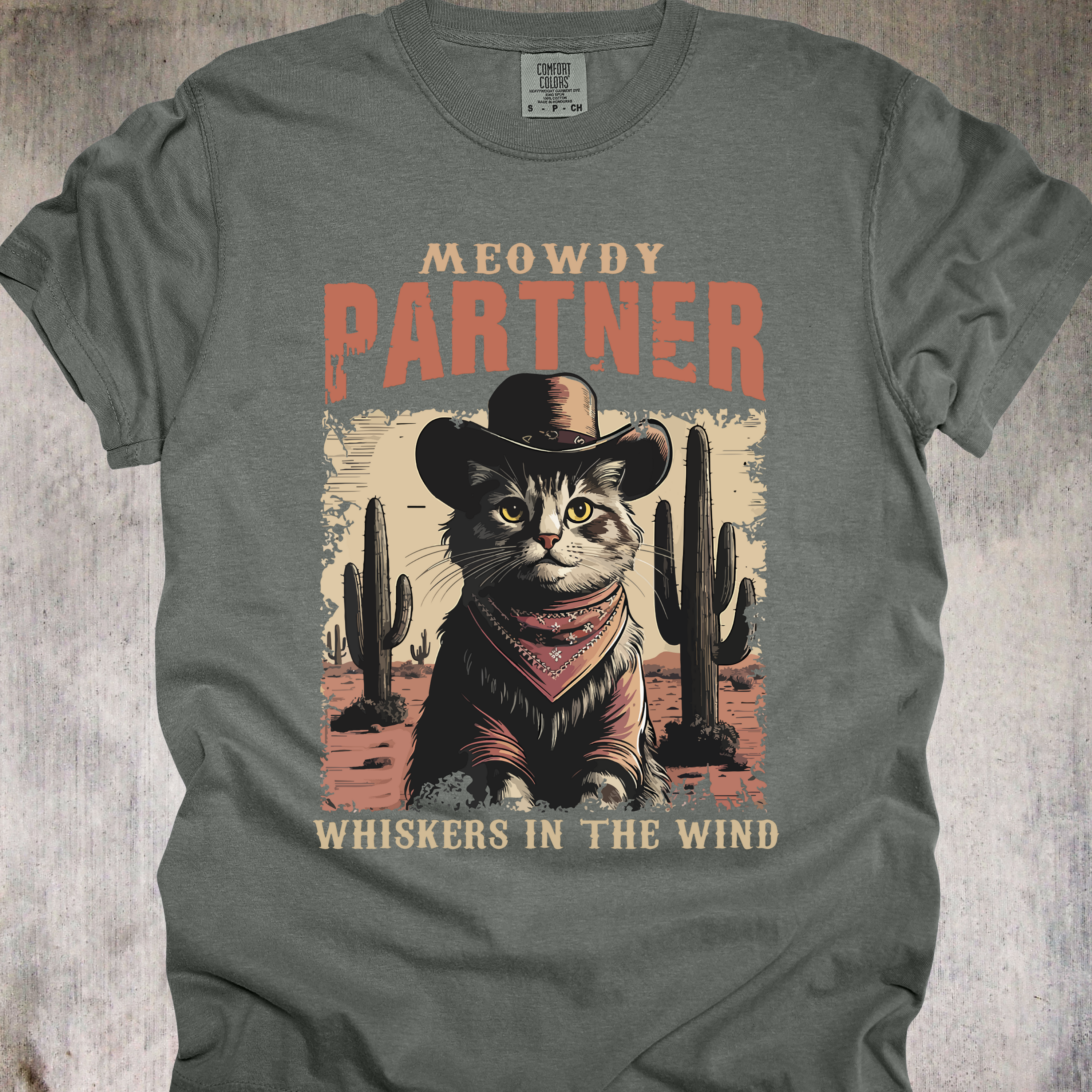 'MEOWDY PARTNER-WHISKERS IN THE  WIND' - Unisex T-Shirt - Saddle Up Fur Lovers!