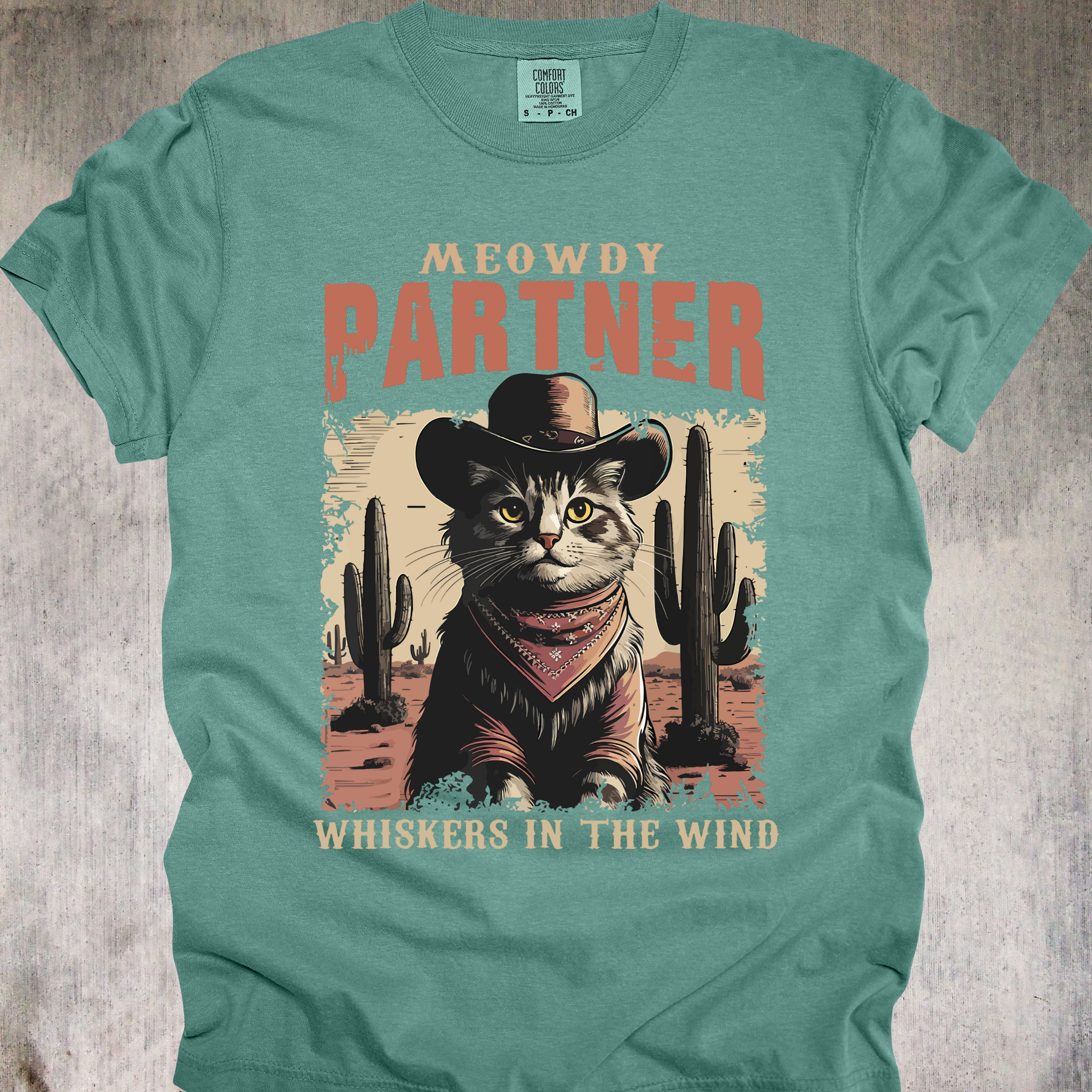 'MEOWDY PARTNER-WHISKERS IN THE  WIND' - Unisex T-Shirt - Saddle Up Fur Lovers!