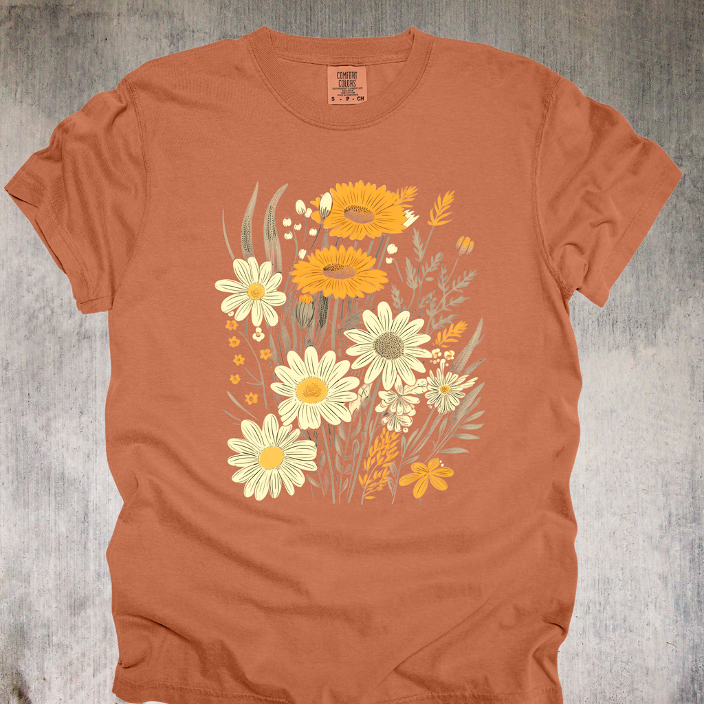 'GOLDEN DAISIES' - Unisex T-Shirt - Beautiful Handrawn Bouquet Of Daisies For Wearing What Gives You Calm
