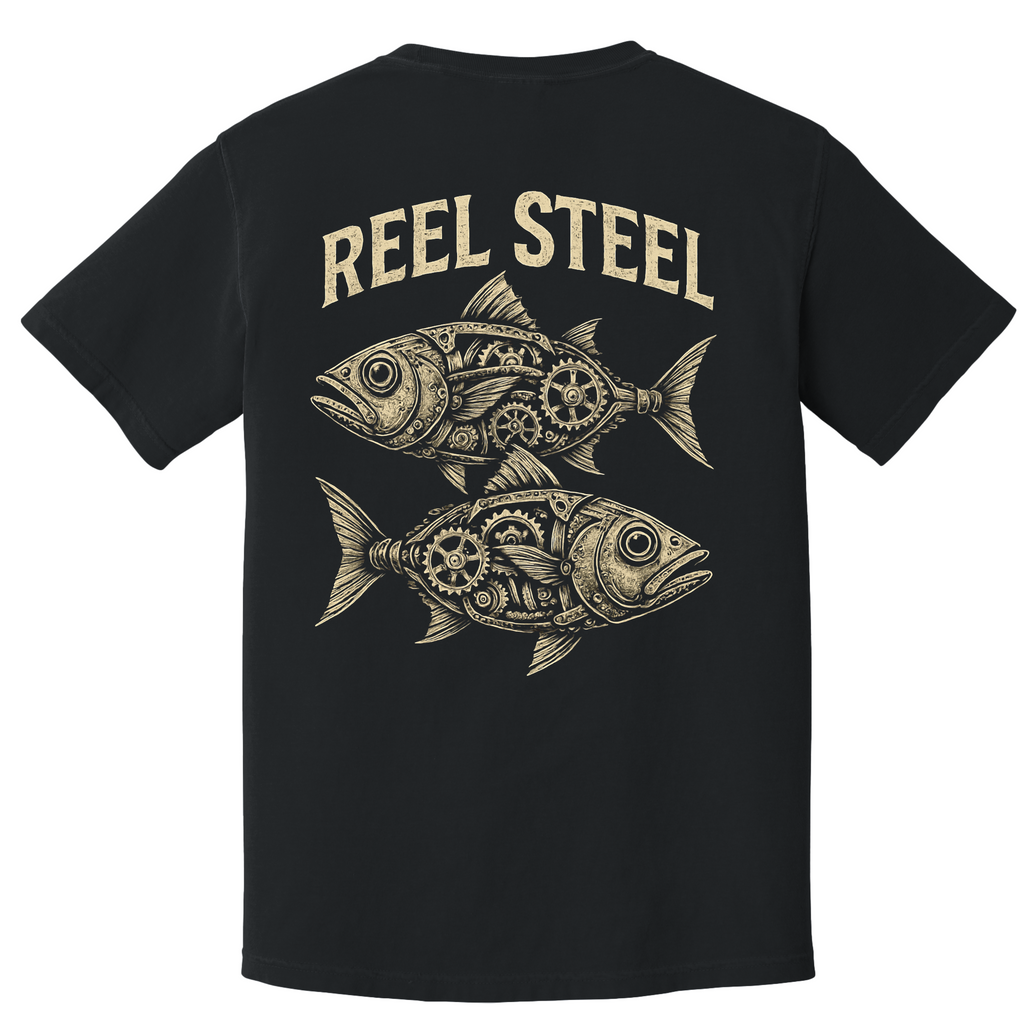 'REEL STEEL' - Unisex T-Shirt - For Anyone Who's Gear Driven And Ready To Reel
