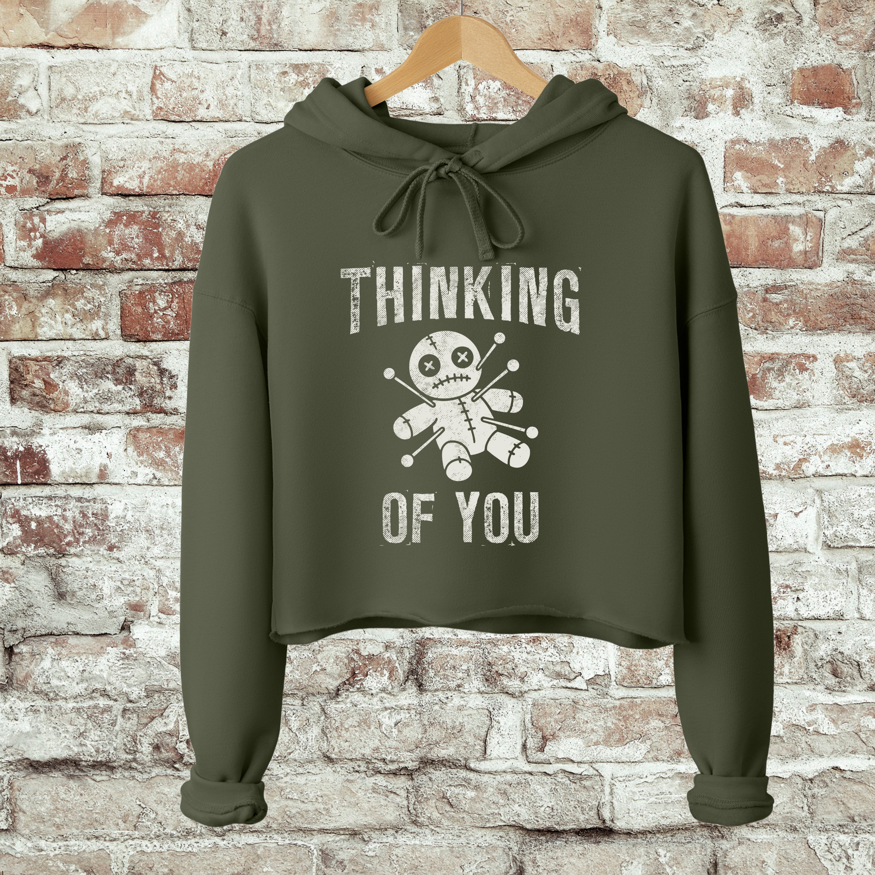 'THINKING OF YOU' - Bella & Canvas Cropped Hoodie - Keeping It Creepy!