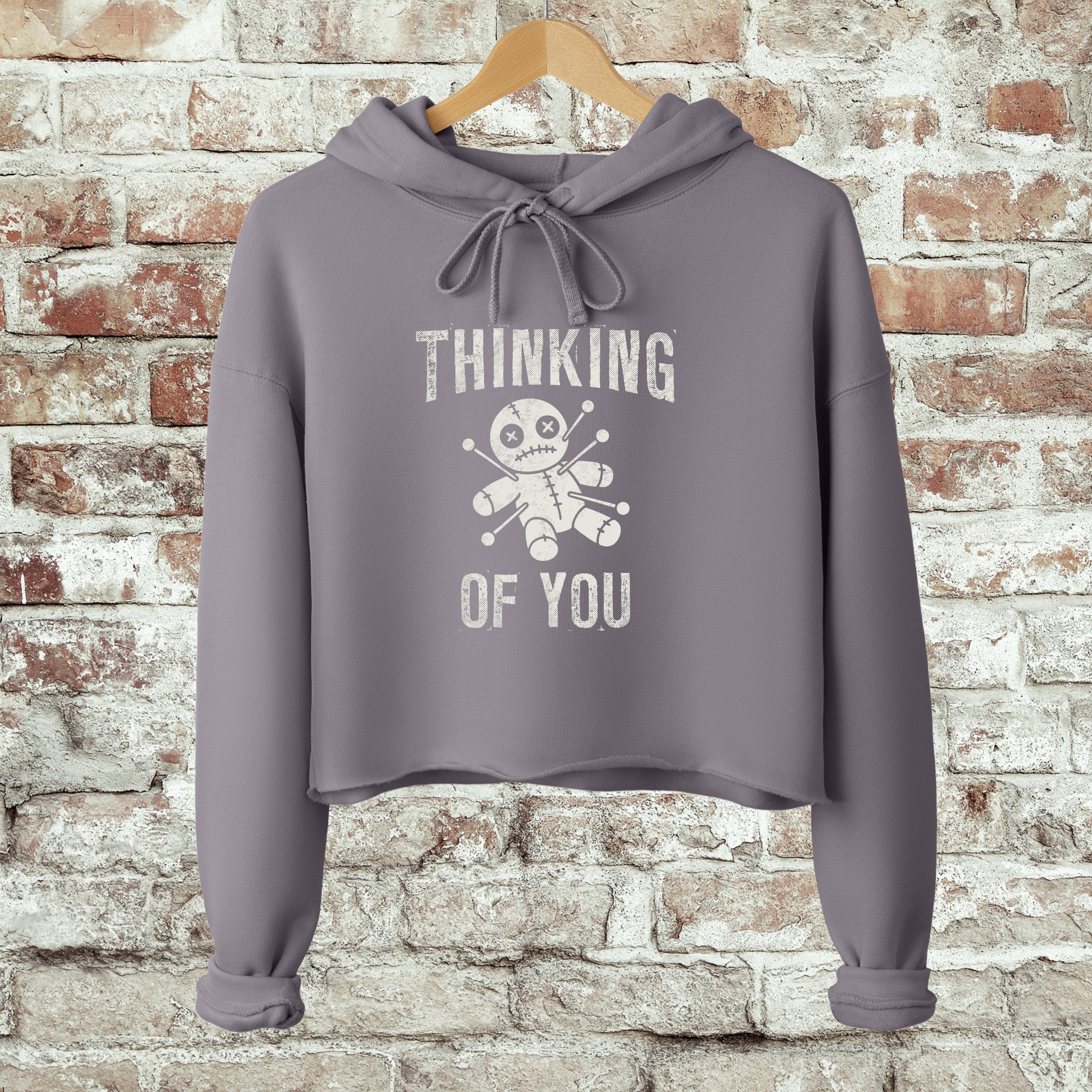 'THINKING OF YOU' - Bella & Canvas Cropped Hoodie - Keeping It Creepy!