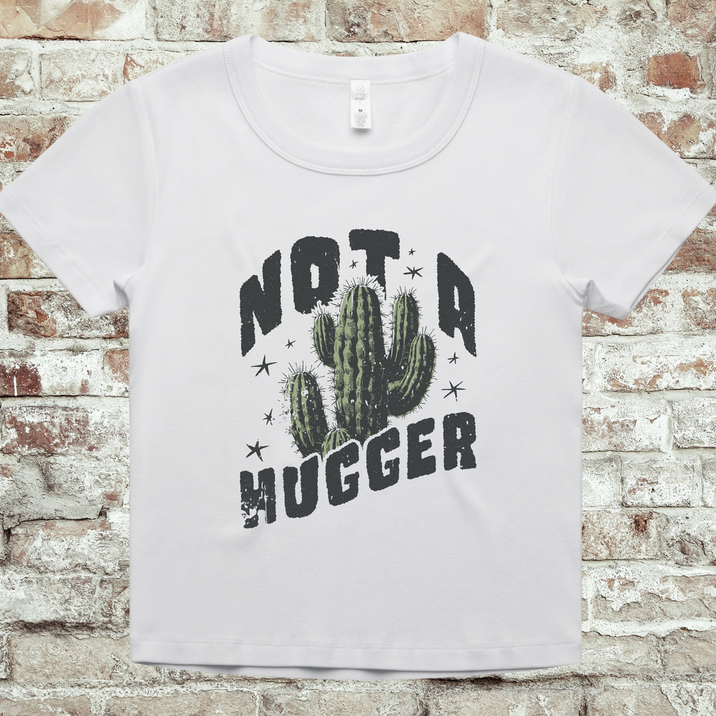 'NOT A HUGGER' - Organic Rib Baby Tee - Women's Cropped Tee