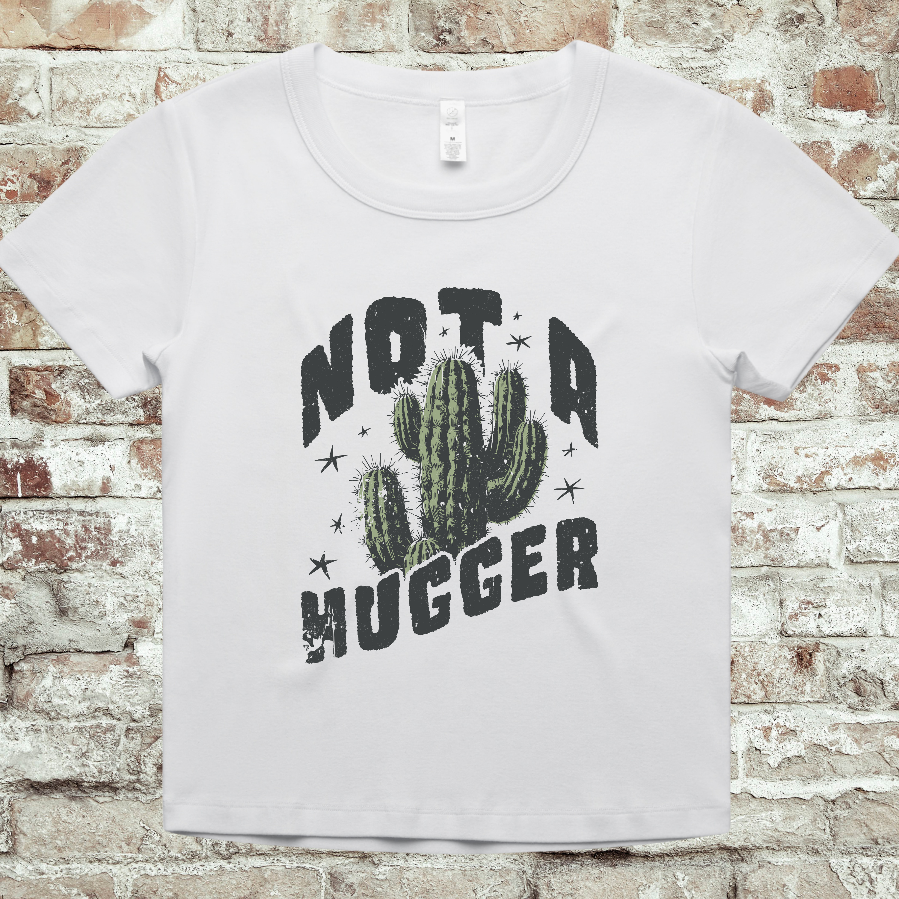 'NOT A HUGGER' - Organic Rib Baby Tee - Women's Cropped Tee