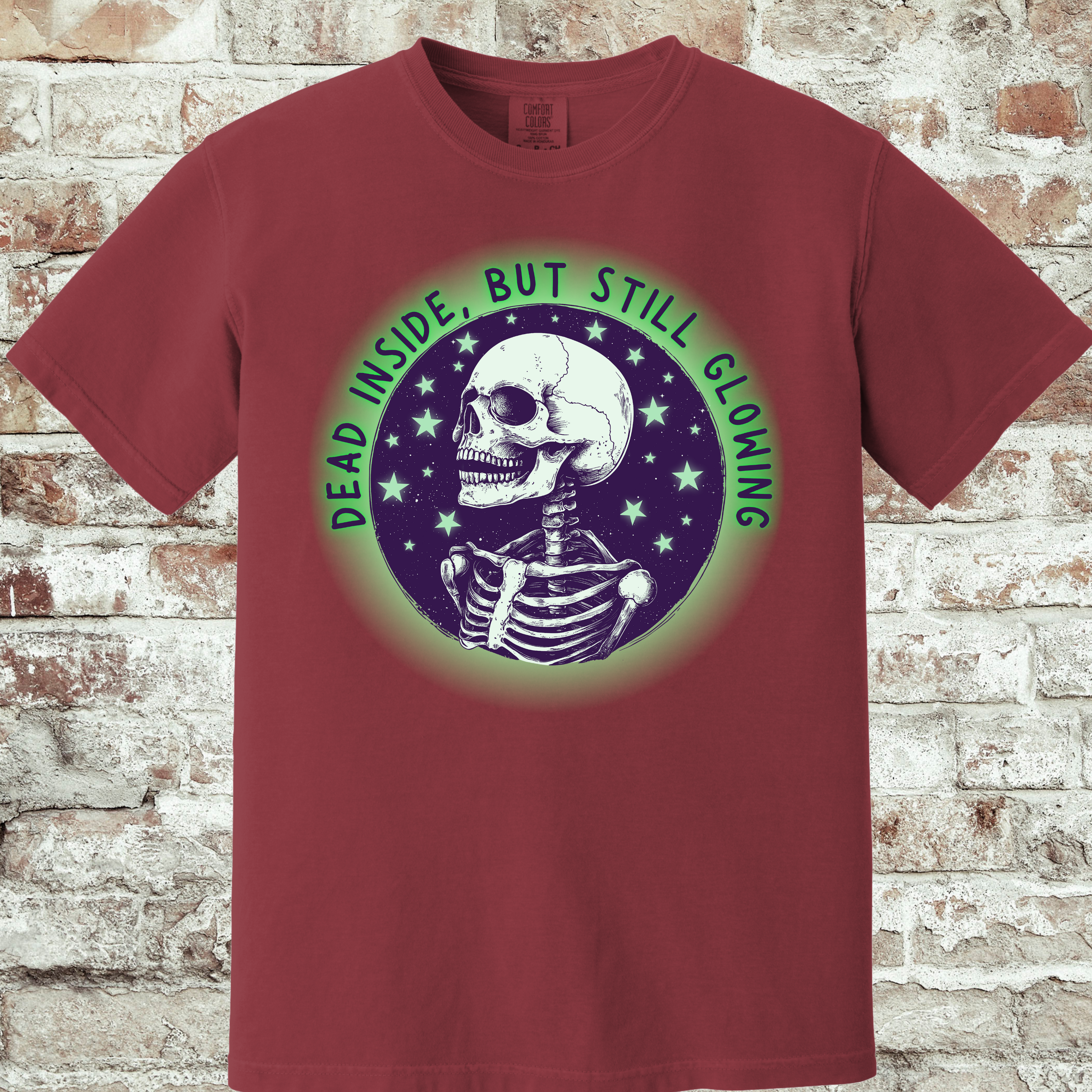 'DEAD INSIDE BUT STILL GLOWING' - Unisex Glow-In-The-Dark T-Shirt
