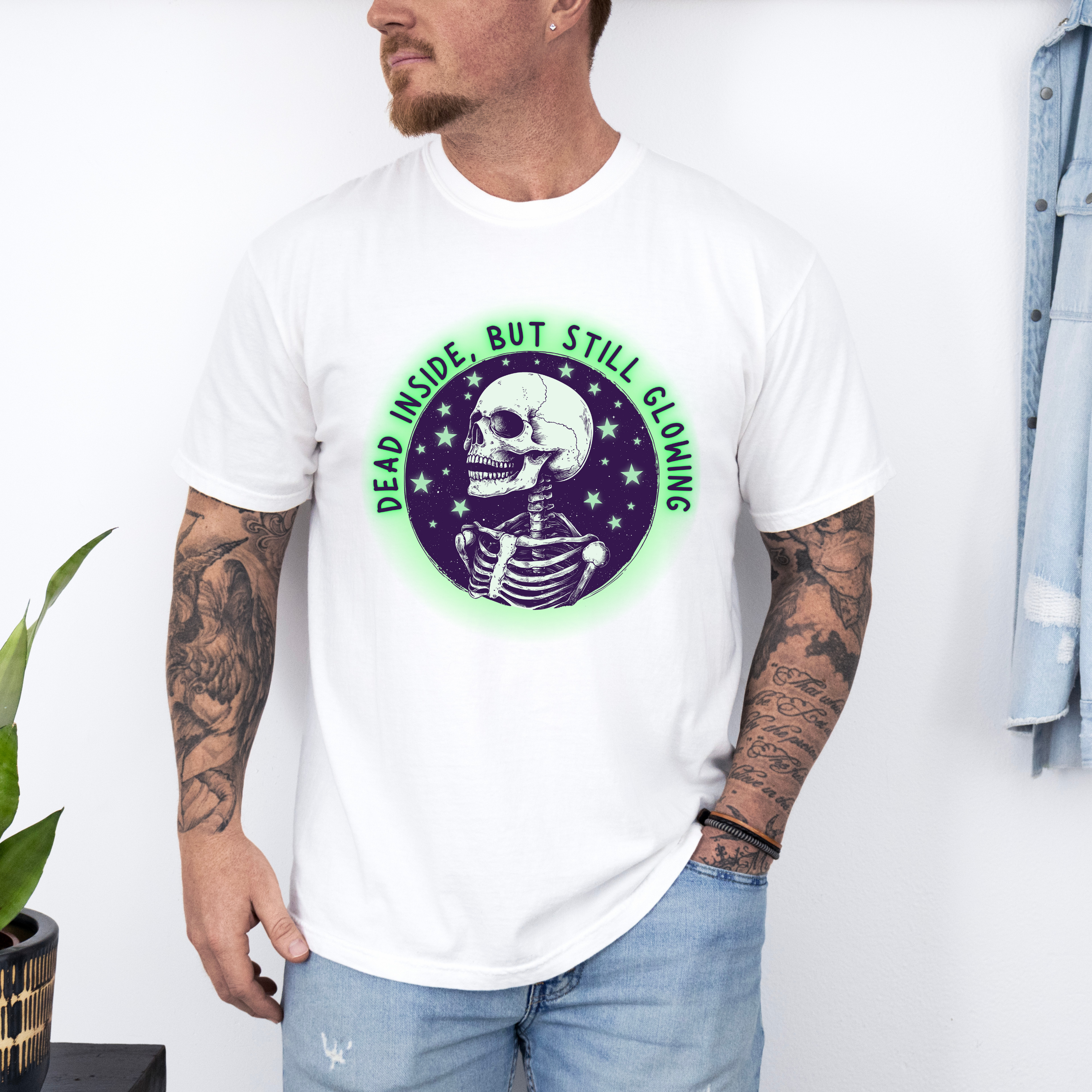 'DEAD INSIDE BUT STILL GLOWING' - Unisex Glow-In-The-Dark T-Shirt
