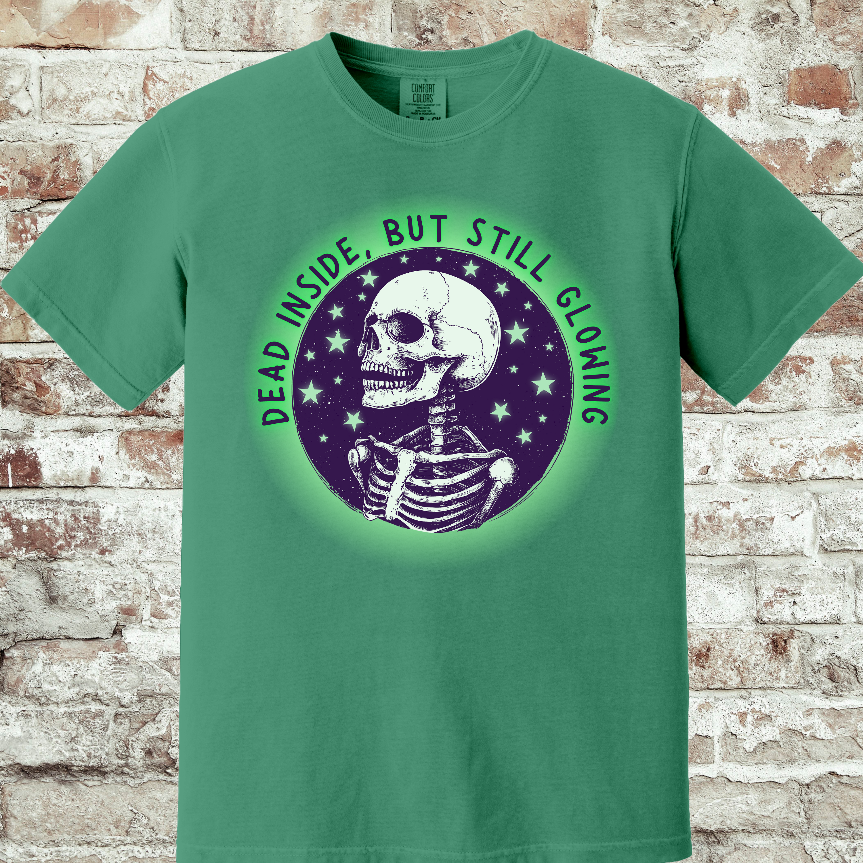 'DEAD INSIDE BUT STILL GLOWING' - Unisex Glow-In-The-Dark T-Shirt