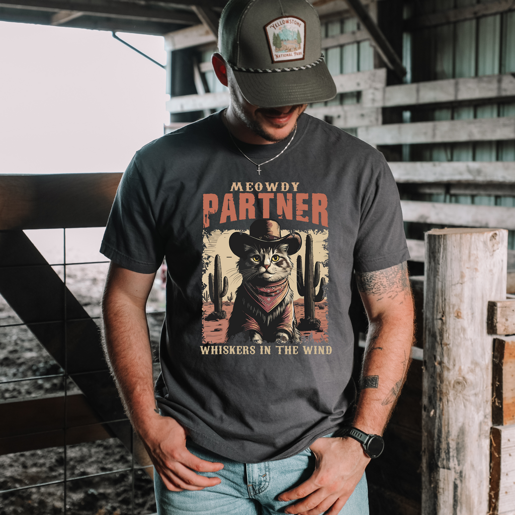 'MEOWDY PARTNER-WHISKERS IN THE WIND' - Unisex T-Shirt