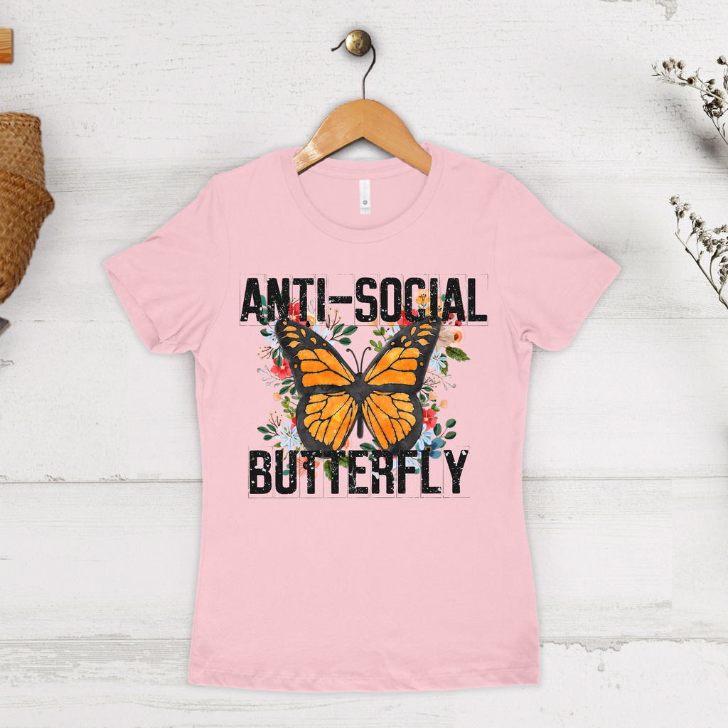 'ANTI-SOCIAL BUTTERFLY' - Women's Style Boyfriend T-Shirt From Next Level