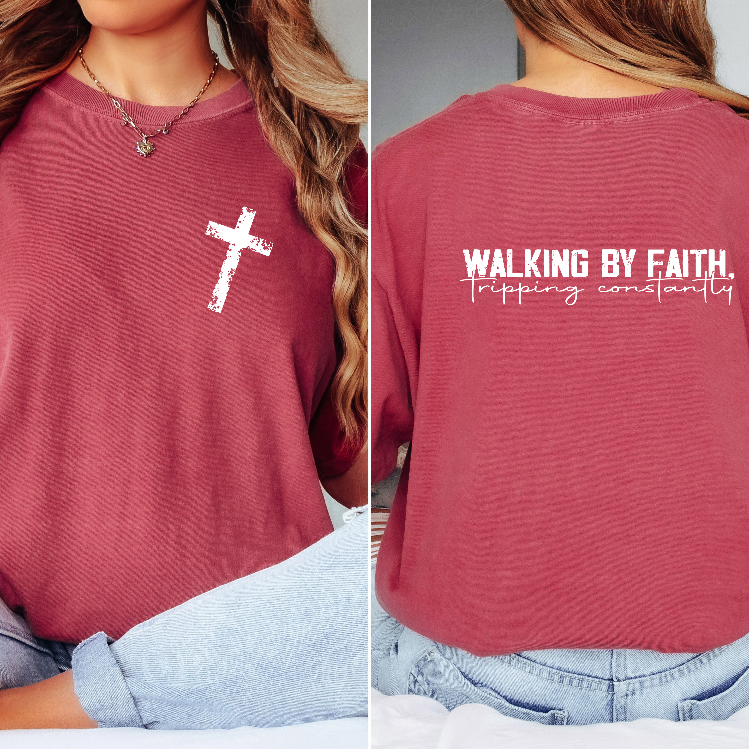 'WALKING BY FAITH-TRIPPING CONSTANTLY' - Unisex Comfort Colors T-Shirt
