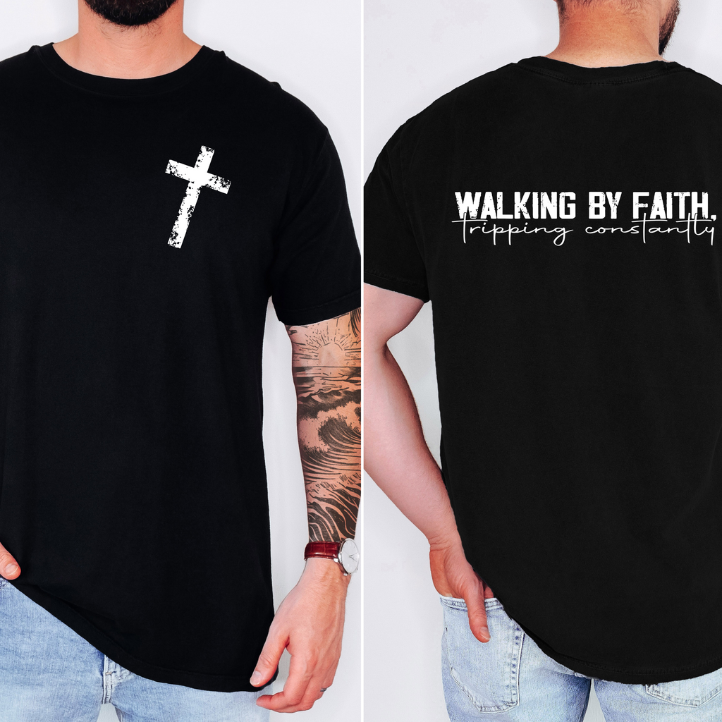 'WALKING BY FAITH-TRIPPING CONSTANTLY' - Unisex Comfort Colors T-Shirt
