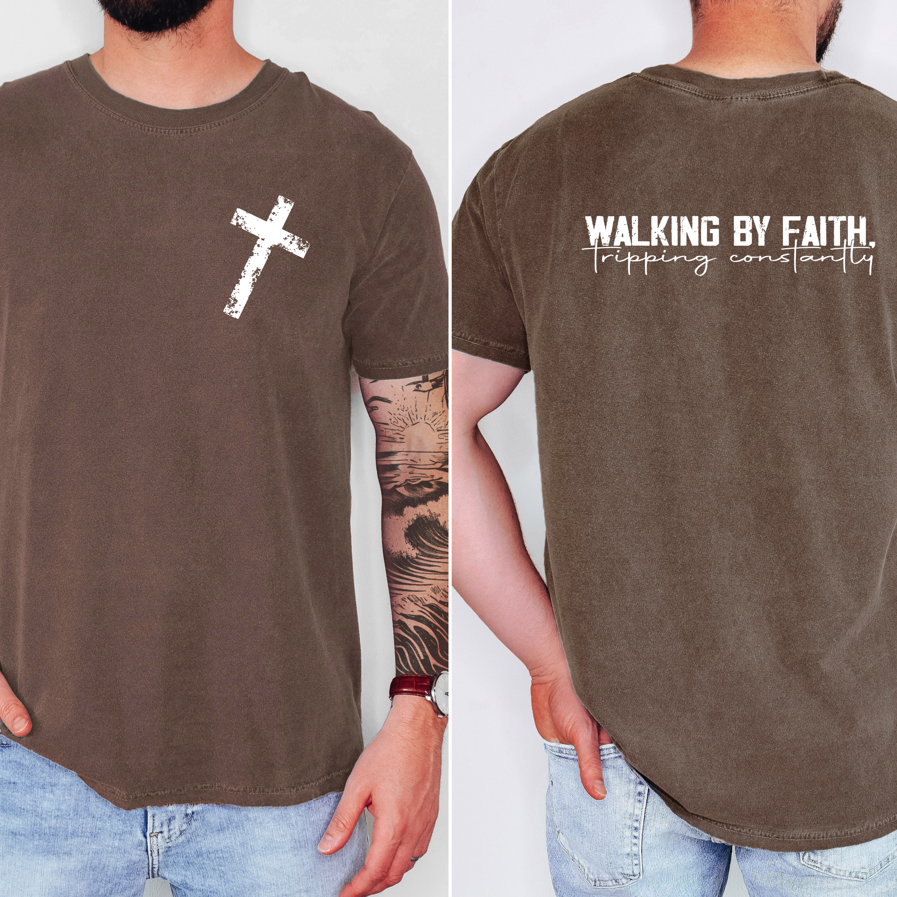 'WALKING BY FAITH-TRIPPING CONSTANTLY' - Unisex Comfort Colors T-Shirt