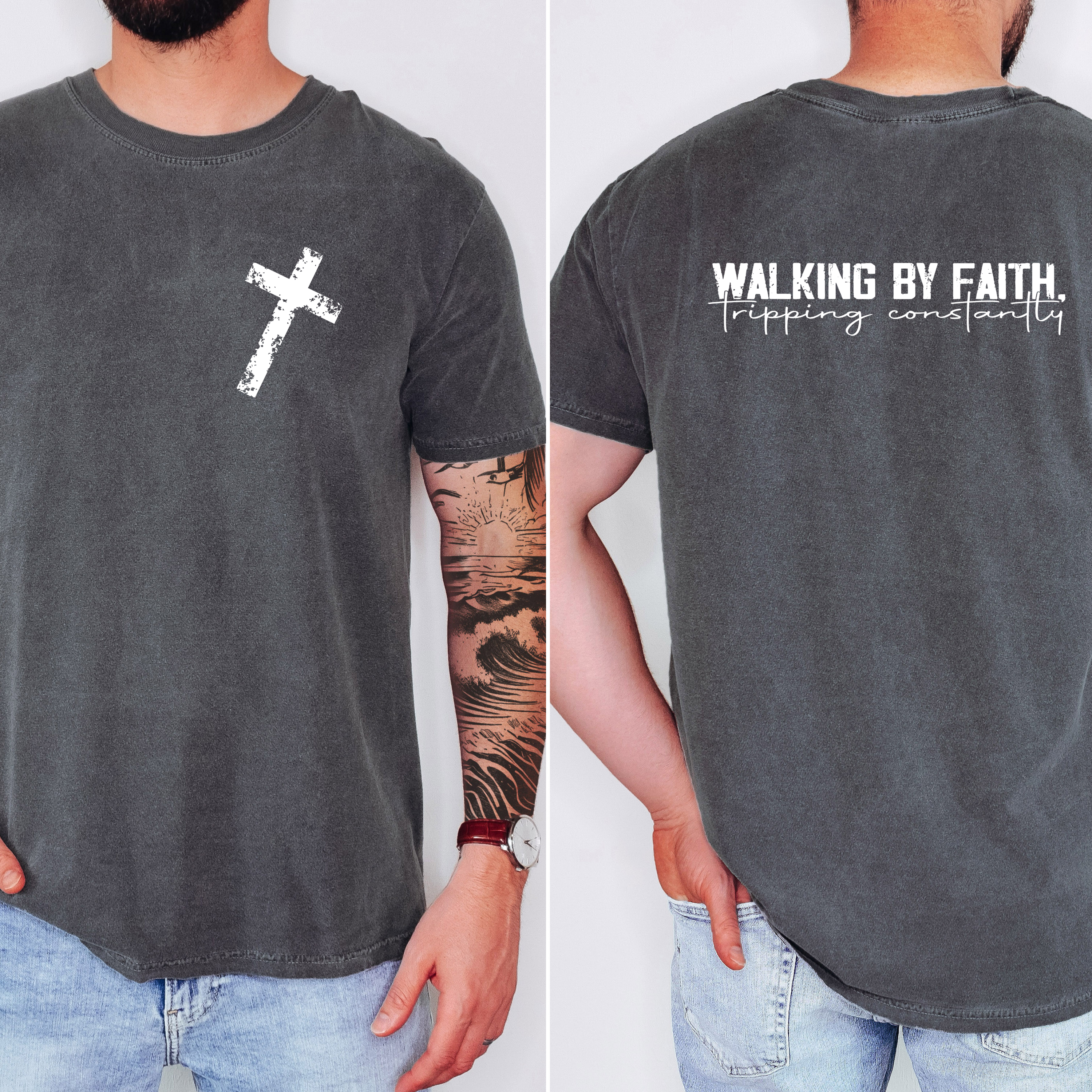 'WALKING BY FAITH-TRIPPING CONSTANTLY' - Unisex Comfort Colors T-Shirt