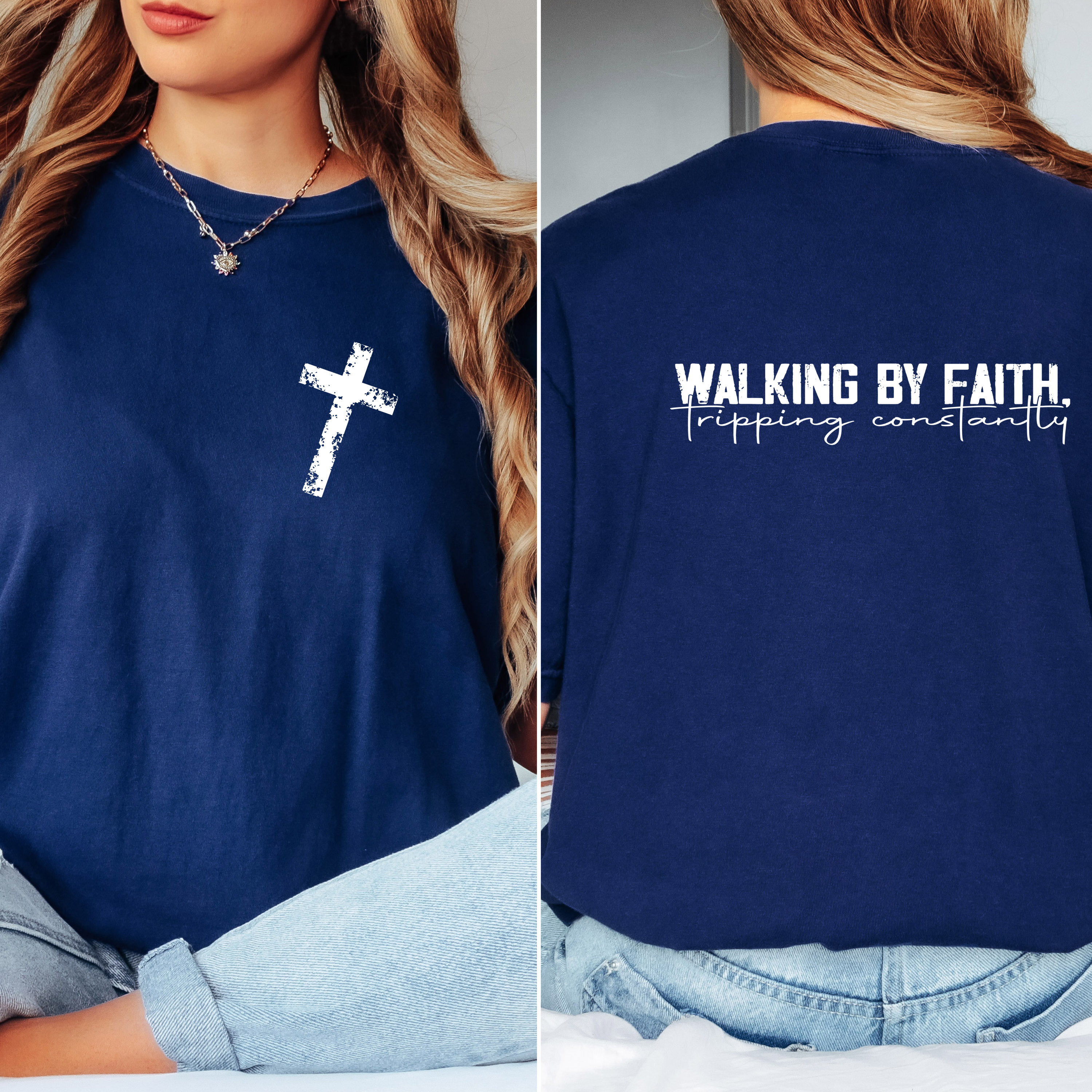 'WALKING BY FAITH-TRIPPING CONSTANTLY' - Unisex Comfort Colors T-Shirt