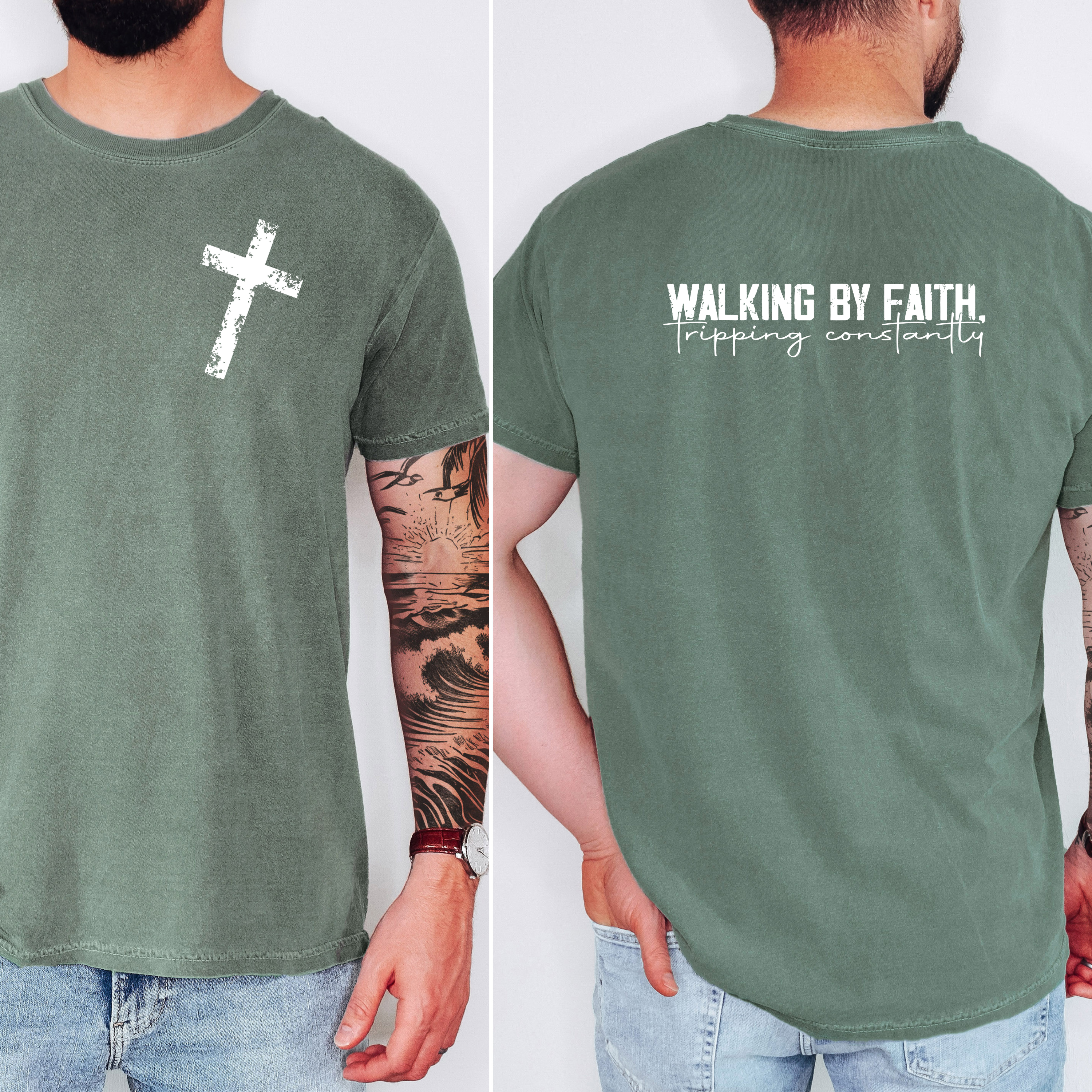 'WALKING BY FAITH-TRIPPING CONSTANTLY' - Unisex Comfort Colors T-Shirt