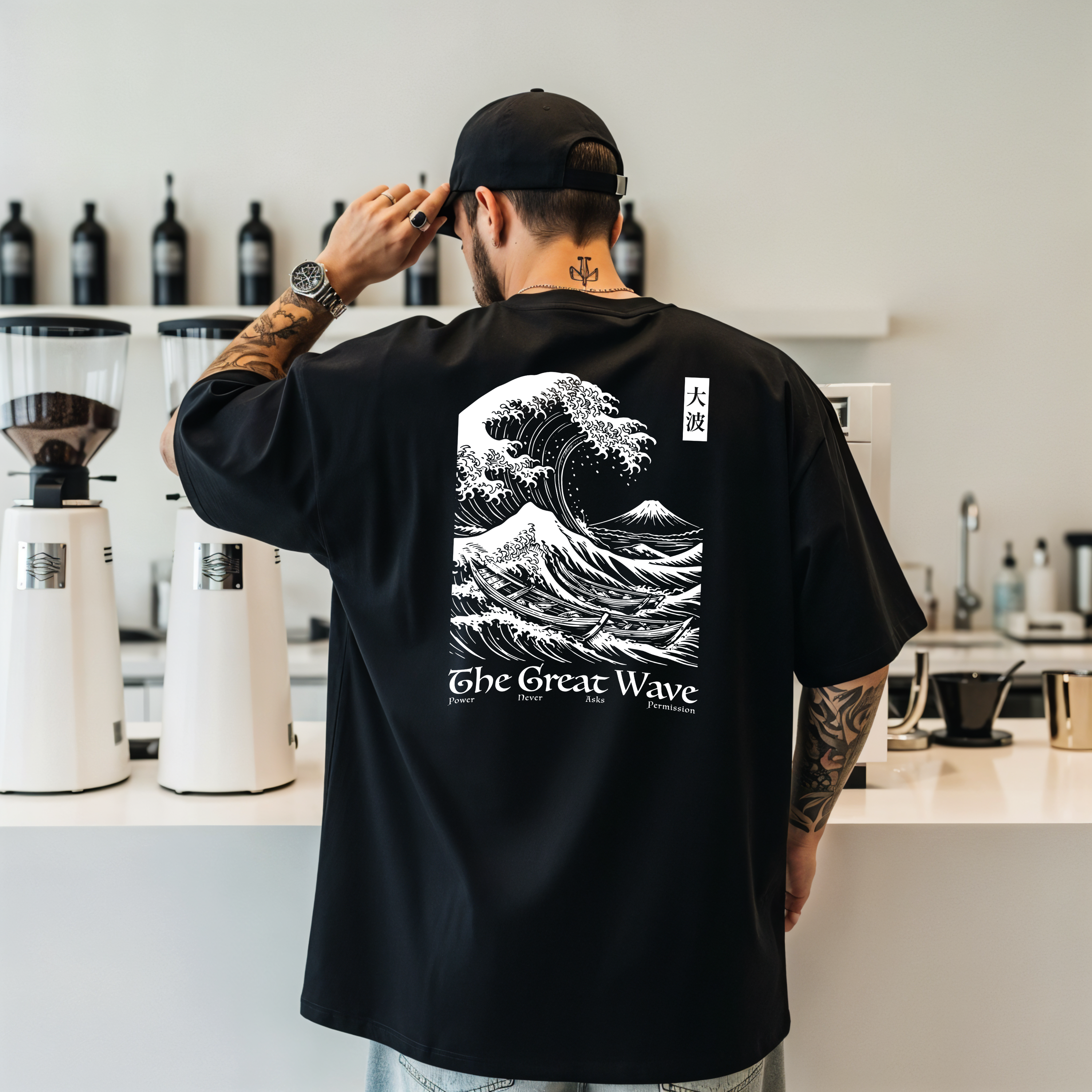 'The Great Wave - Power Never Asks Permission' - Unisex Vintage Japanese Wave Graphic Tee