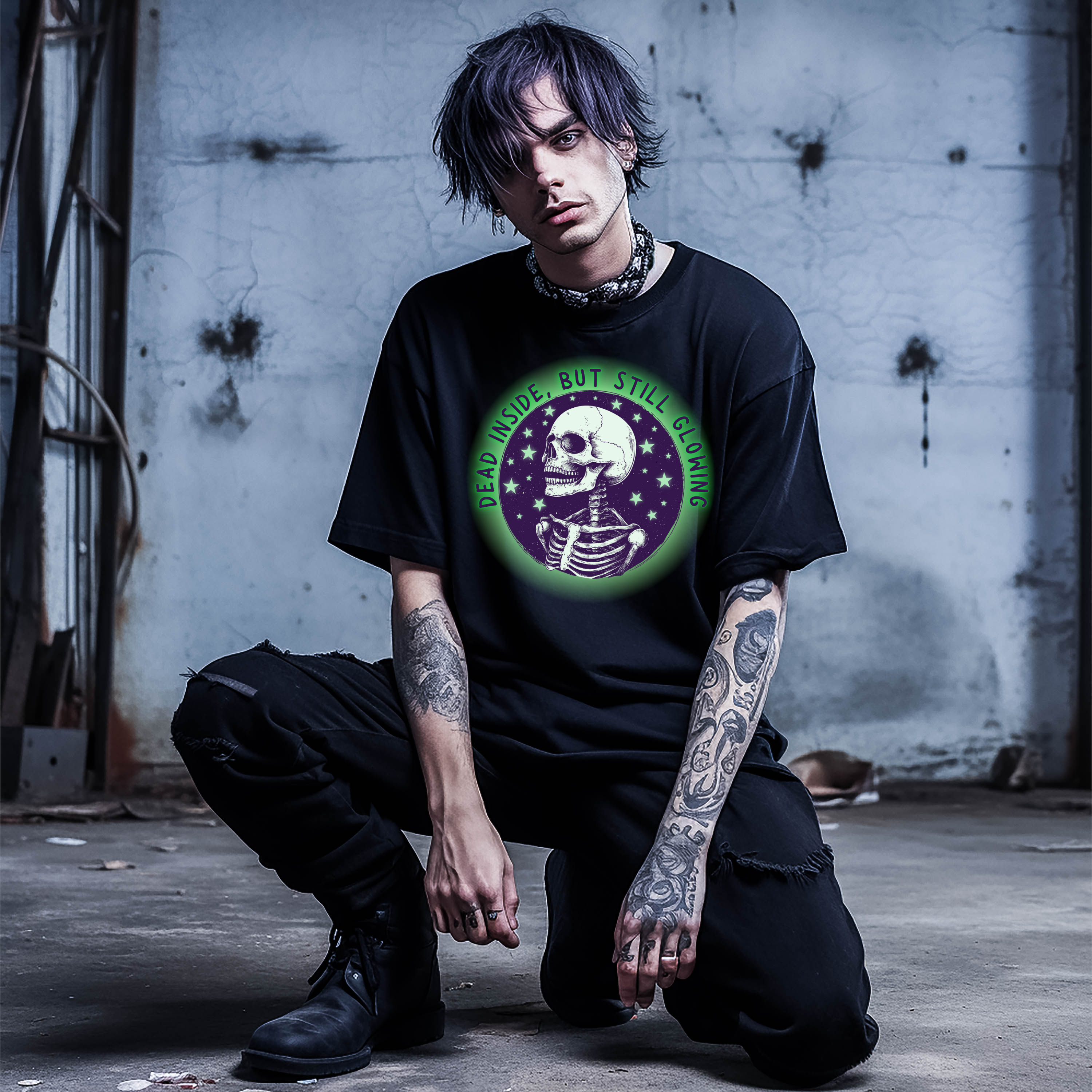 'DEAD INSIDE BUT STILL GLOWING' - Unisex Glow-In-The-Dark T-Shirt